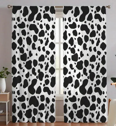 Silky Soft Charmeuse Cow Event Drapery Panels | White Black Cow Print Curtains |