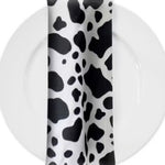 Silky Soft Charmeuse Cow Table Napkins & Chair Sashes | White Black Cow Print Napkins |