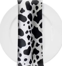 Silky Soft Charmeuse Cow Table Napkins & Chair Sashes | White Black Cow Print Napkins |