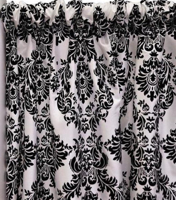 Damask Charmeuse Satin Event Drapery Panels | White Black Damask Curtains |