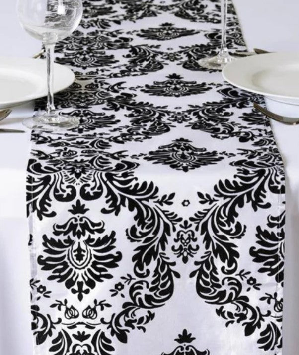 Damask Charmeuse Satin Table Runners | Two Sizes | Two Colors | Satin Damask Runners |