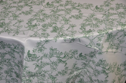 Ben Toile Satin Print Tablecloths | French Style Satin Print Table Linens | 100% Polyester Washable |