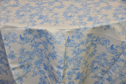 Ben Toile Satin Print Tablecloths | French Style Satin Print Table Linens | 100% Polyester Washable |