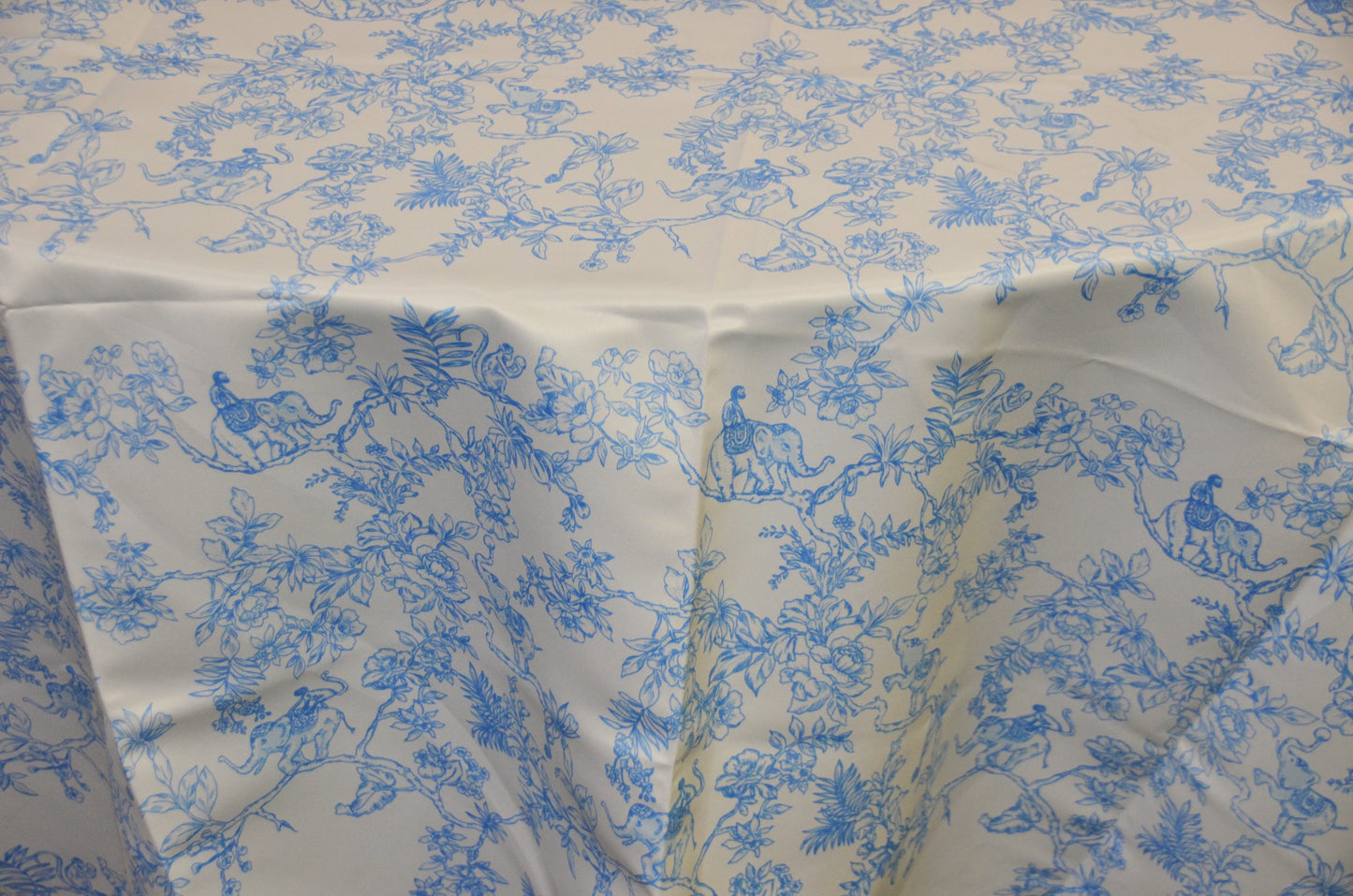 Ben Toile Satin Print Tablecloths | French Style Satin Print Table Linens | 100% Polyester Washable |