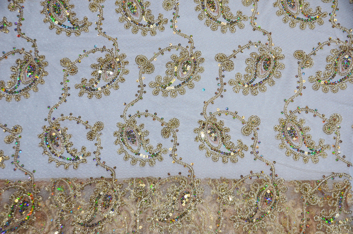 Coco Paisley Embroidery Fabric by the Yard | Metallic Coco Paisley Embroidery Fabric | Multiple Colors |
