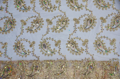 Coco Paisley Embroidery Fabric by the Yard | Metallic Coco Paisley Embroidery Fabric | Multiple Colors |