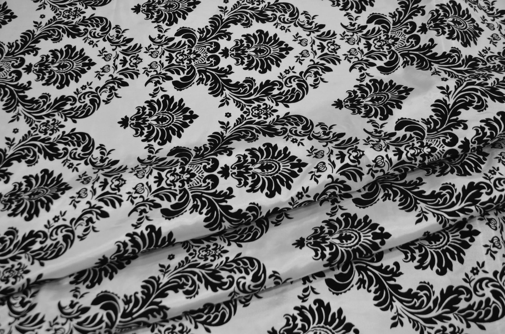 Damask Flocking White on Black