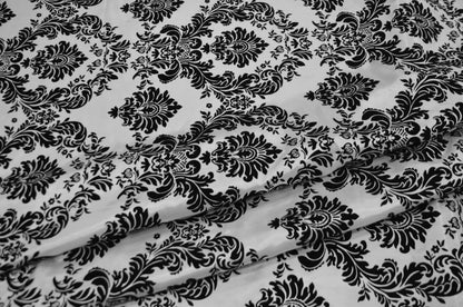 Damask Flocking White on Black
