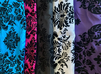 Damask Flocking Taffeta Fabric by the Yard | Flocking Velvet Damask Fabric | 60" wide |