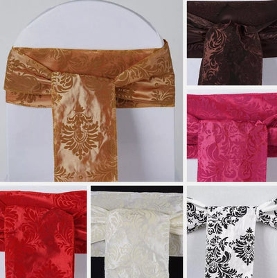 Damask Flocking Taffeta Napkins and Chair Sashes | Multiple Colors |