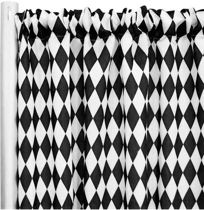 Harlequin Lamour Satin Event Drapery Panel | White Black Harlequin Curtains |