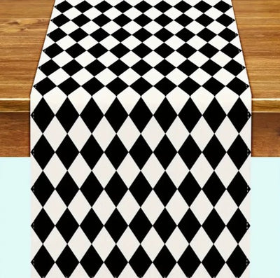 Harlequin Lamour Satin Table Runners | White Black Harlequin Runner Size 19x108 |