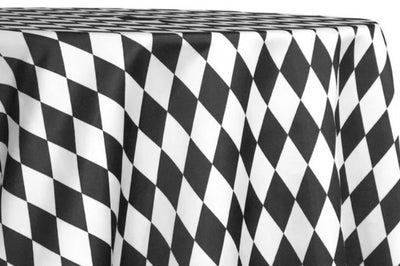 Harlequin Lamour Satin Table Linen | White Black Harlequin Satin Tablecloth |