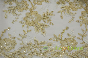 Edith Embroidery Fabric | Floral Mesh Embroidery Fabric by the Yard | 52" Wide | Scallop Edge |