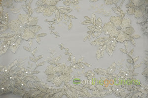 Edith Embroidery Fabric | Floral Mesh Embroidery Fabric by the Yard | 52" Wide | Scallop Edge |