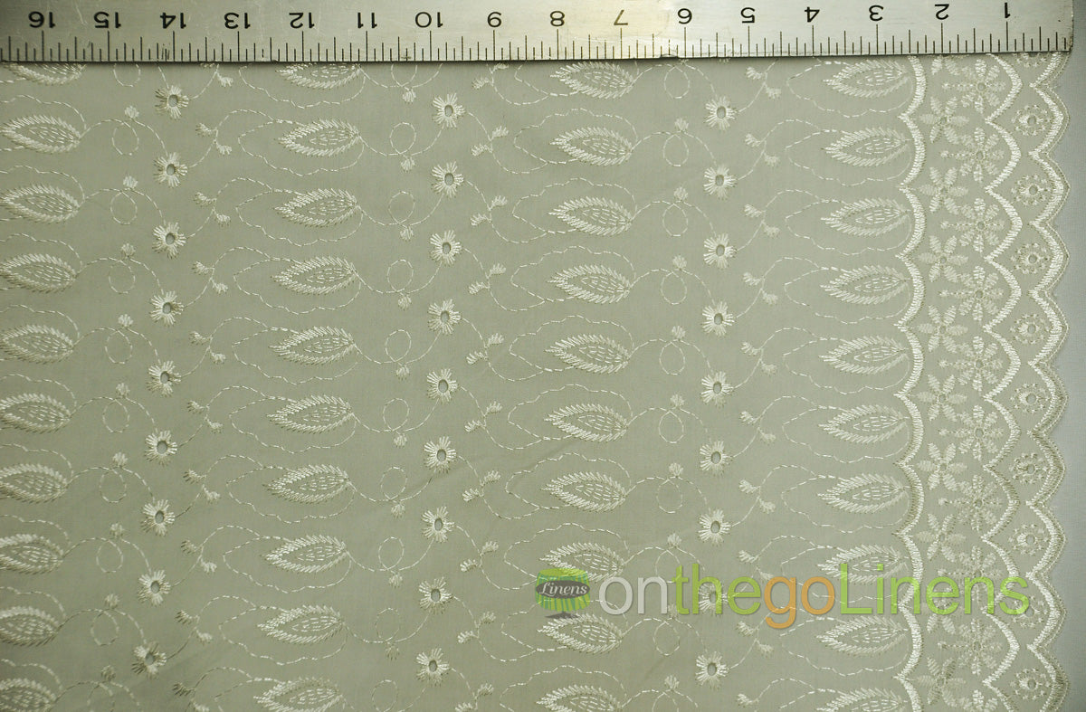 Polyester Cotton Eyelet Embroidery with Double Sided Borders Fabric by the Yard
