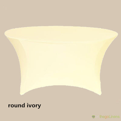 5ft Round Spandex Tablecloth | White, Ivory, Black | Econoline Ready Made Spandex Tablecloths to Ship |