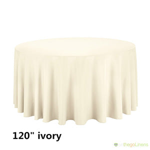 120" Round Polyester Tablecloth | Econoline Ready to Ship | White Ivory Black Available |
