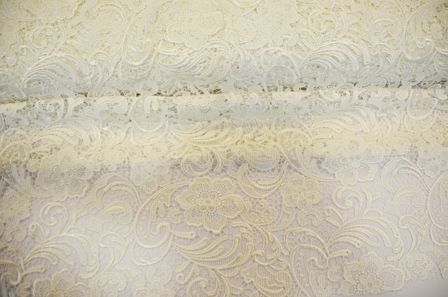 Guipure Lace Fabric by the Yard | Heavy Bridal Lace Fabric with Scallop Edges | 52" Wide | Multiple Colors |