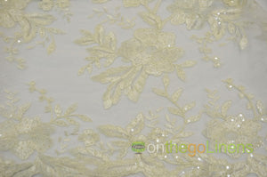 Edith Embroidery Fabric | Floral Mesh Embroidery Fabric by the Yard | 52" Wide | Scallop Edge |