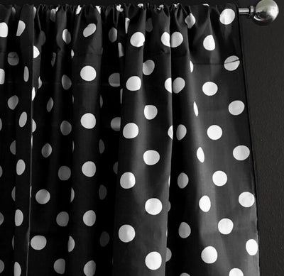 Polka Dot Lamour Satin Print Event Drapery Panels | Polka Dot Satin Curtains | White Black |