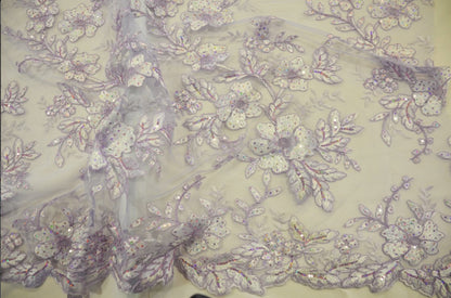 Edith Embroidery Fabric | Floral Mesh Embroidery Fabric by the Yard | 52" Wide | Scallop Edge |