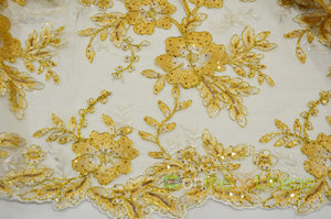 Edith Embroidery Fabric | Floral Mesh Embroidery Fabric by the Yard | 52" Wide | Scallop Edge |