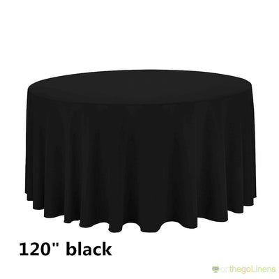 120" Round Polyester Tablecloth | Econoline Ready to Ship | White Ivory Black Available |