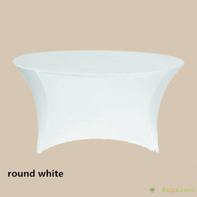 5ft Round Spandex Tablecloth | White, Ivory, Black | Econoline Ready Made Spandex Tablecloths to Ship |