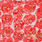 Rosette Satin Bordeaux Event Drapery Panels | Rosette Satin Flower on Mesh Background Curtains | Multiple Colors |