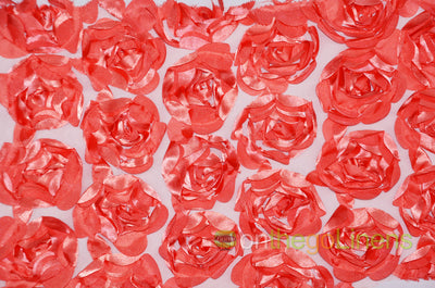 Rosette Satin Bordeaux Event Drapery Panels | Rosette Satin Flower on Mesh Background Curtains | Multiple Colors |