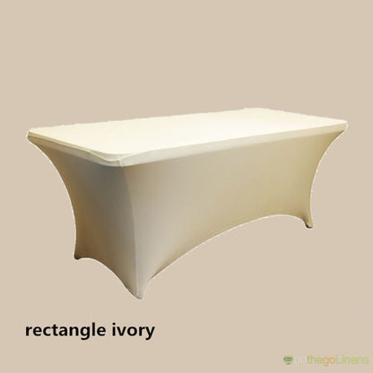 6ft Spandex Tablecloth Ready to Ship in White, Ivory and Black