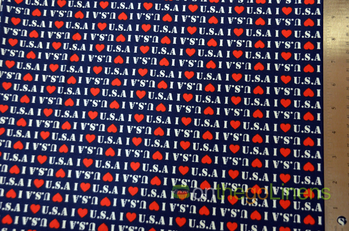 I Love USA Cotton Fabric by the Yard | Patriotic Cotton Print | 100% Cotton Print | 60" Wide |