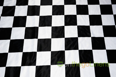 5.5" Checkers Lamour Satin Prints Fabric | 60" Wide | 100% Polyester | White Black |
