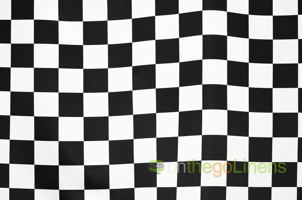 3.5" Checkers Lamour Satin Fabric by the Yard | White Black Checkers | 60" Wide | 100% Polyester |