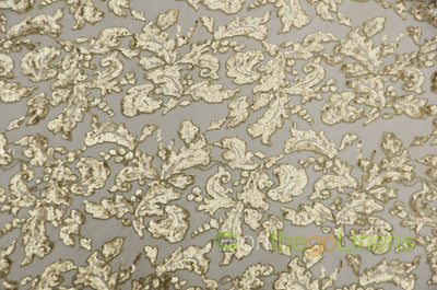 Wendy Sequins Fabric by the Yard | Sequins Embroidered Leaves on a Mesh background |