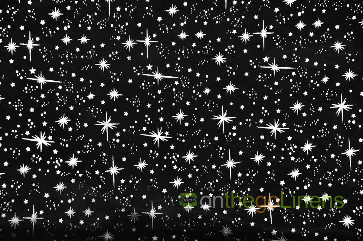 Star Foil Organza Fabric by the Yard | Metallic Star Print on Organza Fabric | 60" Wide | Multiple Colors |