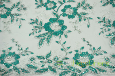 Edith Embroidery Fabric | Floral Mesh Embroidery Fabric by the Yard | 52" Wide | Scallop Edge |