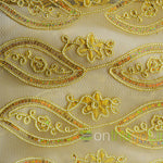 Coco Mango Embroidery Fabric by the Yard | Metallic Sheer Embroidery Fabric | Gold and Silver |
