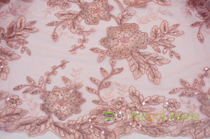 Edith Embroidery Fabric | Floral Mesh Embroidery Fabric by the Yard | 52" Wide | Scallop Edge |