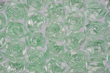 Rosette Satin Bordeaux Event Drapery Panels | Rosette Satin Flower on Mesh Background Curtains | Multiple Colors |