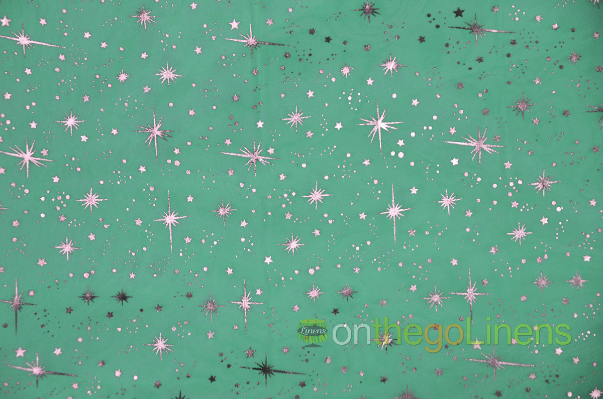 Star Foil Organza Fabric by the Yard | Metallic Star Print on Organza Fabric | 60" Wide | Multiple Colors |