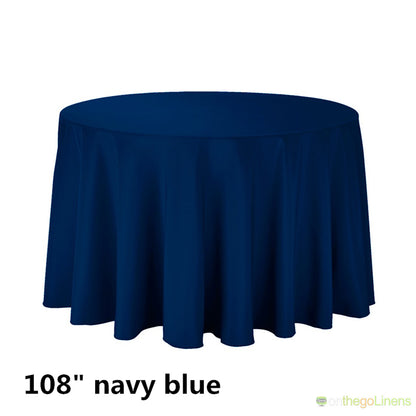 108" Round Polyester Tablecloth | Econoline Ready to Ship | 11 Colors to Choose From |