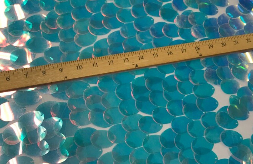 Oval Jumbo Payette Sequins Fabric | Clear Oval Iridescent Sequins fabric | 52" |