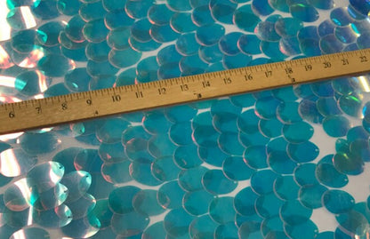 Oval Jumbo Payette Sequins Fabric | Clear Oval Iridescent Sequins fabric | 52" |