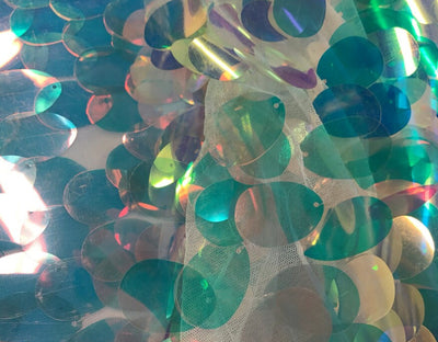 Oval Jumbo Payette Sequins Fabric | Clear Oval Iridescent Sequins fabric | 52" |