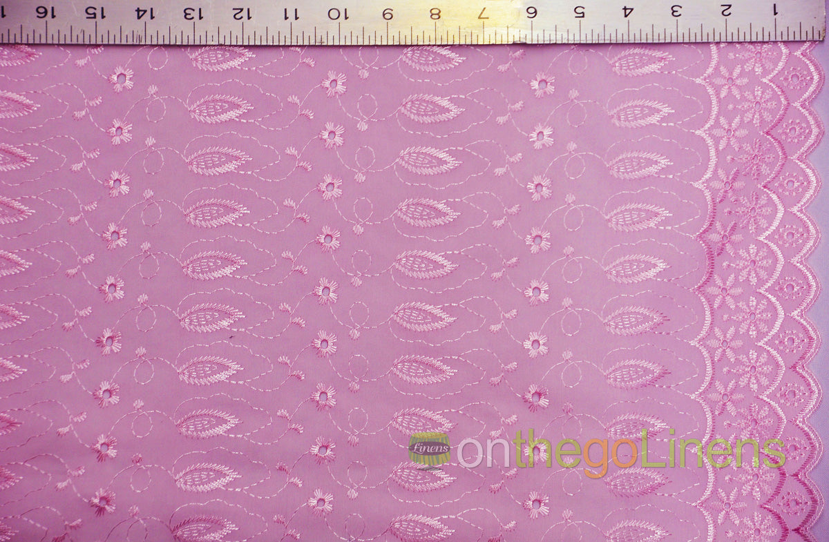 Polyester Cotton Eyelet Embroidery with Double Sided Borders Fabric by the Yard