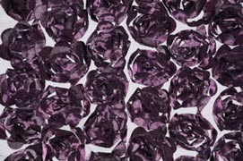 Rosette Satin Bordeaux Table Linens | Rosette Satin Flower on Mesh Background Tablecloths  | Multiple Colors |