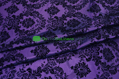 Damask Flocking Taffeta Fabric by the Yard | Flocking Velvet Damask Fabric | 60" wide |