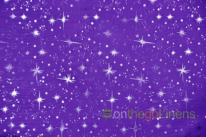 Star Foil Organza Fabric by the Yard | Metallic Star Print on Organza Fabric | 60" Wide | Multiple Colors |
